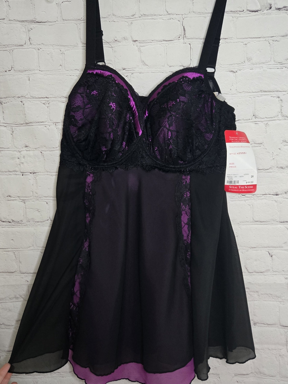 Shirley of Hollywood Black & Purple Lace Babydoll Chemise Xxl